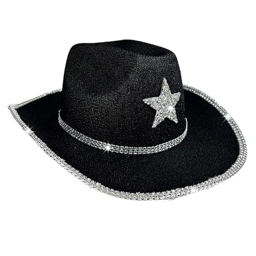BABYVIVA Cowboyhut, eleganter Cowboyhut für Musikfestival, Erwachsene, Unisex, Party, Cowgirl-Hut, glitzernder Puder, Panama-Hut, coole Kostüm-Kopfbedeckung von BABYVIVA