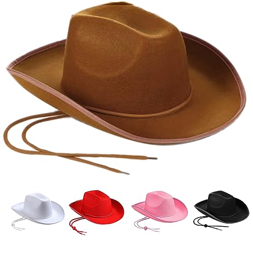 BABYVIVA Cowboyhut, leicht, einfarbig, Fedora-Hüte für Damen und Herren, dicker Stoff, Cowboy mit Krempe, Western-Filz, lässige Hüte, 1, Cap circumference 58 von BABYVIVA