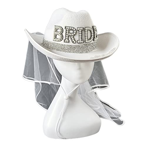 BABYVIVA Cowboyhut, weißer Schleier, Cowgirl-Hut, Braut, Hochzeit, Foto, Kostüm-Requisiten, Outdoor-Frau, Mädchen, Hut mit Brautbrief, sonnenfest von BABYVIVA