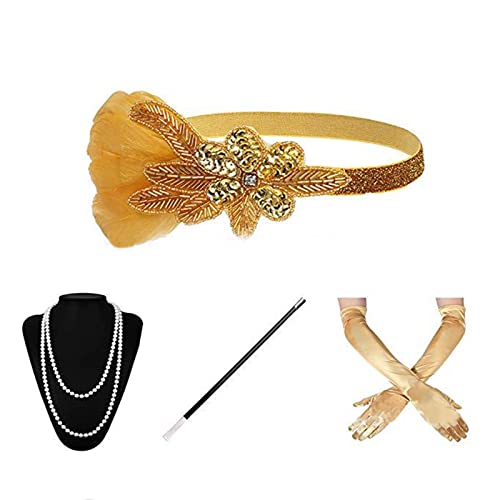 BABYVIVA Flapper-Zubehör für Damen, 1920er-Jahre-Kostüm-Zubehör, brüllende 20er-Jahre, Flapper-Stirnband, Ohrringe, Handschuhe, Halsketten-Set von BABYVIVA