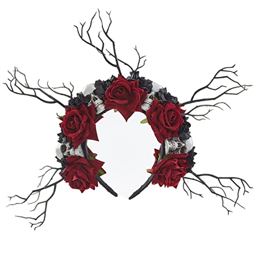 BABYVIVA Gothic-Blumenkronen für Damen, Gothic-Totenkopf-Haarband, Baumzweig-Stirnband, Blumengeweih, Krone, Halloween, ein Stirnband von BABYVIVA