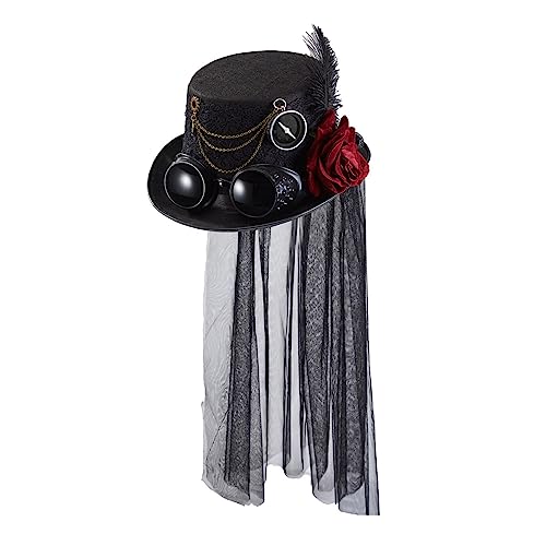 BABYVIVA Gothic Haarhut Steampunk Zylinder mit Blume Spitze Schleier Cosplay Zylinder Hut mit Feder für Halloween Karneval Party von BABYVIVA