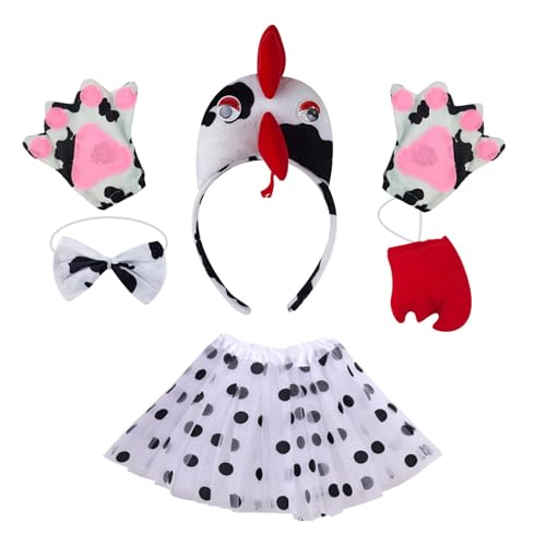 BABYVIVA Hühnchen Kopfbedeckungs Rooster Stirnbänder Bowtie Handschuhe Rock Hühnchen Kostüm Set Tierhaar Reif Für Thanksgiving Day von BABYVIVA