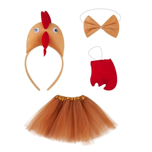 BABYVIVA Hühnchen Kopfbedeckungs Rooster Stirnbänder Bowtie Handschuhe Rock Hühnchen Kostüm Set Tierhaar Reif Für Thanksgiving Day von BABYVIVA