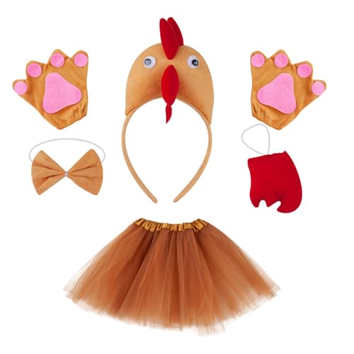 BABYVIVA Hühnchen Kopfbedeckungs Rooster Stirnbänder Bowtie Handschuhe Rock Hühnchen Kostüm Set Tierhaar Reif Für Thanksgiving Day von BABYVIVA