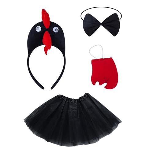 BABYVIVA Hühnchen Kopfbedeckungs Rooster Stirnbänder Bowtie Handschuhe Rock Hühnchen Kostüm Set Tierhaar Reif Für Thanksgiving Day von BABYVIVA