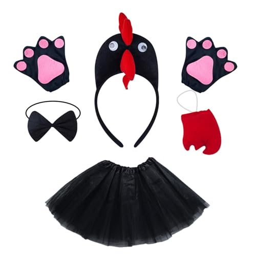 BABYVIVA Hühnchen Kopfbedeckungs Rooster Stirnbänder Bowtie Handschuhe Rock Hühnchen Kostüm Set Tierhaar Reif Für Thanksgiving Day von BABYVIVA