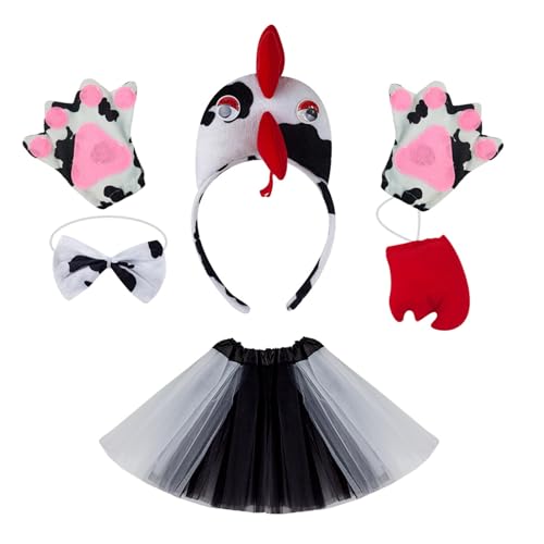 BABYVIVA Hühnchen Kopfbedeckungs Rooster Stirnbänder Bowtie Handschuhe Rock Hühnchen Kostüm Set Tierhaar Reif Für Thanksgiving Day von BABYVIVA