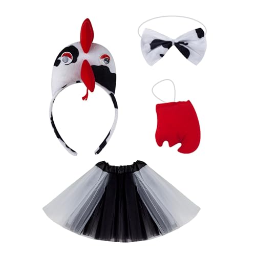 BABYVIVA Hühnchen Kopfbedeckungs Rooster Stirnbänder Bowtie Handschuhe Rock Hühnchen Kostüm Set Tierhaar Reif Für Thanksgiving Day von BABYVIVA