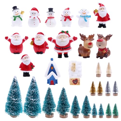 BABYVIVA Miniatur Weihnachtsszene Ornamente Modell Puppenhaus Möbel Modell Spielzeug Schneemänner Weihnachtsmann Rentier Weihnachtskiefer Für Kinder von BABYVIVA