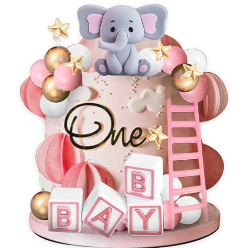 Baby-Dusche-Kuchen Dekorationen Mädchen Elefant Kuchen Topper Kugeln Dekoration für Baby Junge Mädchen Geburtstag Party Geschlecht Reveal Party Supplies von BACH AND BOOZY