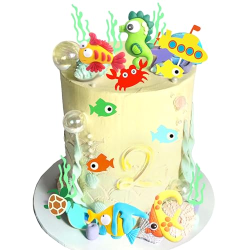 Fisch Kuchen Dekoration Meerestier Tortendeko Geburtstag Ozean Themen Kuchen Deko Meerestier Kuchen Topper für Unter Meer Themen Babydusche Party Dekor von BACH AND BOOZY