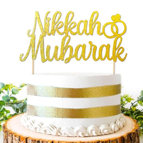 Gold Nikkah Mubarak Cake Topper Eid Mubarak Dekoration Urdu Nikkah für Hochzeit Verlobung Dulhan Shaadi Party Dekorationen von BACH AND BOOZY