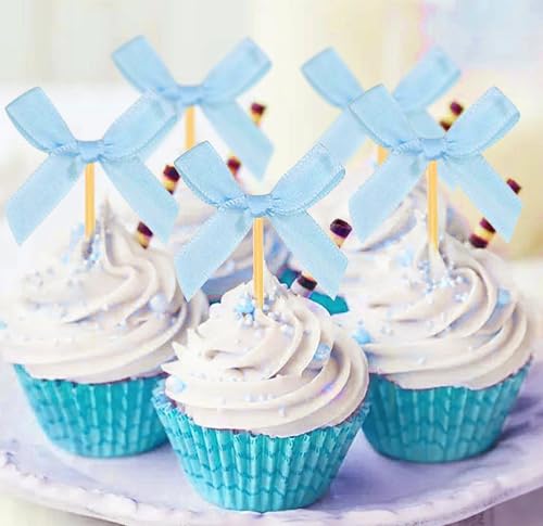 24 Pcs Blaue Schleife Cupcake Toppers Tortenaufleger Bow Geburtstag Dekorationen Für Bow Bridal Shower Bachelorette Babyshower von BACH AND BOUJEE