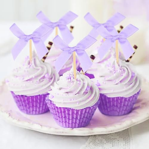 24 Pcs Lila Schleife Cupcake Toppers Tortenaufleger Bow Geburtstag Dekorationen Für Bow Bridal Shower Bachelorette Babyshower von BACH AND BOUJEE