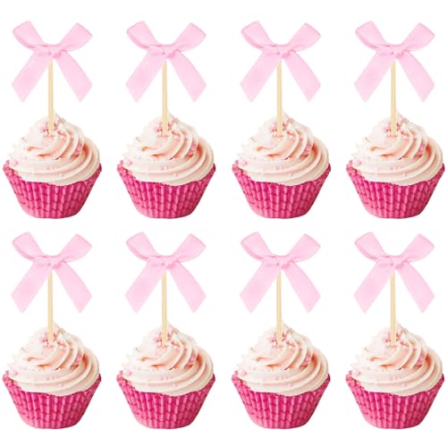 24 Pcs Rosa Bögen Cupcake Topper Bogen Geburtstagskuchen Dekor Mädchen Rosa Bogen Kuchen Topper Für Babyshower Geburtstag Bridal Shower Hochzeit von BACH AND BOUJEE