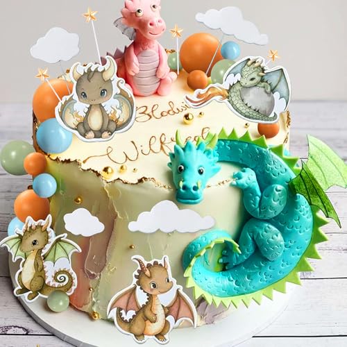 Drachen Party Tortendekoration Cupcake Toppers Drache Geburtstag Party Dekoration Drache Thema Cupcake Topper Fantasy Dragon Tortendekorationen für Flying Dragon Babyshower Supplies von BACH AND BOUJEE