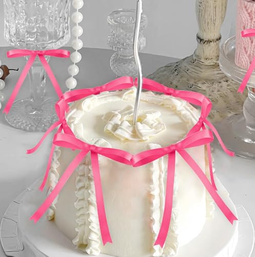 Rosa Schleife Tortenaufleger Schleife Knoten Bänder Schleife Torte Dessert Picks für Dekorationen Braut Babydusche Geburtstag Hochzeit von BACH AND BOUJEE