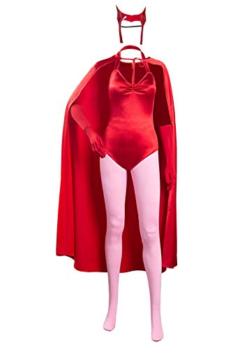 BAEHEU Wanda Maximoff Cosplay Body Halloween Wandavision Scarlet Witch Jumpsuit Kostüm Outfit Umhang Anzug Set, rot, Large von BAEHEU