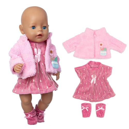 Kleidung Outfits für Baby Puppen Kleidung Puppenkleidung 35-43 cm Newborn Baby Puppe Kleidung Zubehör mit Hut Langarm Hose Geschenk für Kinder Mädchen Jungen 3 teilig,Kleid Mantel Socke von BAFAFA