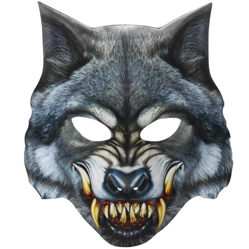 BAHJKASD 3D-Party für Halloween-Maskeraden, Cosplay-Kostüm, 3D-Wolfskopf, Tier, Eva-Geschenke, Tier, halbes Gesicht, Füchse, Halloween, Cosplay-Kostüm, halbes Gesicht, Tierparty von BAHJKASD