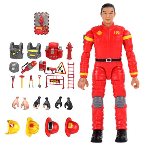 BAHJKASD Feuerwehrmann Figuren Set Und Zubehör Für Kinder Modellfigur Bewegliche Feuerwehrmann Figur Spielzeugjungen Kollektion von BAHJKASD