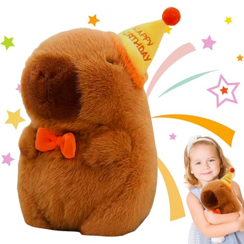 Plushies Capybara, 23cm Niedliche Capybara Kuscheltier mit Geburtstagshut, Stofftier Kawaii Capybara, Super Weiche Gefüllte Capybara, Plushies Simulation Tier Capybara, Capybara Plüschtier für Kinder von BAISHUWU