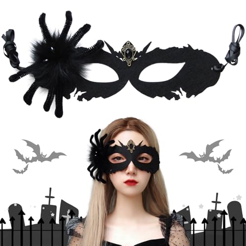 Halloween Augenmaske Spinne, Schwarze Maskerade Maske, Halloween Maskerade Maske, Venezianischen Masquerade Maske, Halloween Black Masquerade Mask, für Halloween Cosplay Karneval Kostüm Party von BAISHUWU