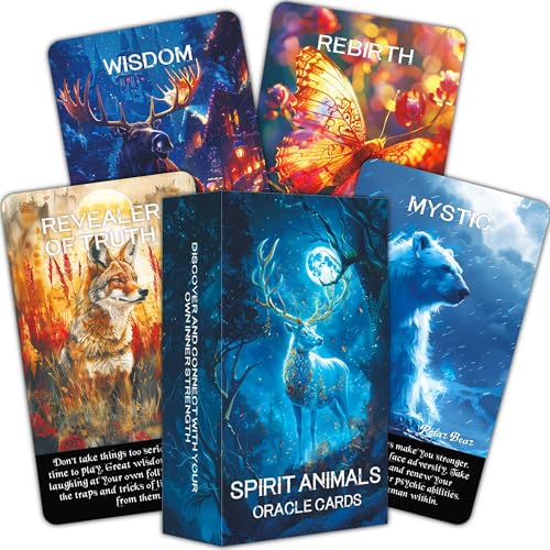 BAIYOOBAI Spirit Animals Orakelkarten für Intuition, Führung und spirituelle Verbindung, Orakelkarten für Anfänger, ein mystisches Deck mit leistungsstarken Tiertotems für persönliches Wachstum und von BAIYOOBAI