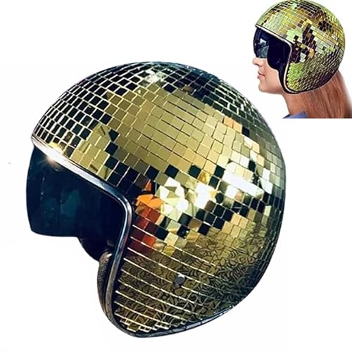 BAInuai Discokugel Hüte - Diskokugel Helm, DiscoDekor Helme, Glitzer Spiegel Glas Discokugel Hut Helm, Disco Spiegel Hut, Disco Spiegel Glitzerball Helme, Glitzer Spiegel Glas Disco Ball Hut (Gold) von BAInuai