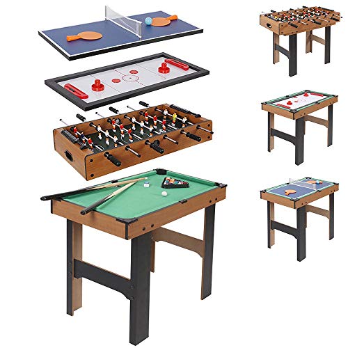 BAKAJI 8057711887033 Mehrbereichstisch 4in1 aus Holz mit wechselbaren Spielen, Sportliche Multi-Food-Funktion, Tischfußball, Tischtennis, Airhockey, Spielzeug für Kinder, Größe 87 x 43 x 73 cm von BAKAJI