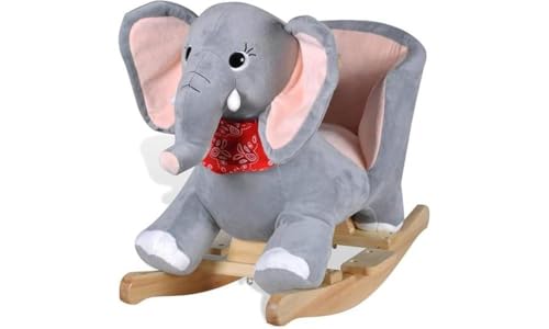 BAKAJI Schaukelelefant Plüsch Schaukel Wippe Pferd Einhorn Kinder Baby Spielzeug, Sound-Geräusche inkl. Sicherheitsgurt Balancetraining besonders weich von BAKAJI