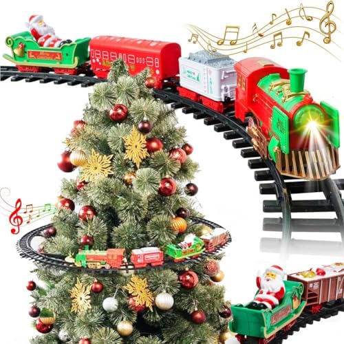 BAKAJI Weihnachtszug mit Halterung für Zentrum Baum Lokomotive mit Lichtern 3 Wagen Weihnachtsdekoration Durchmesser 89 cm Spielzeug Kinder von BAKAJI