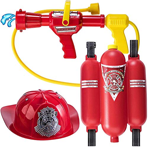 Bakaji Feuerwehrhelm Feuerwehrmütze Spielzeug für Kinder mit Hydrant Feuerlöscher Wassertank Spiel von BAKAJI