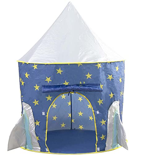 Bakaji Vorhang für Kinder, Hütte, Schlossform, Rakete, Spielzeug für Kinder, Gestell aus Metall, Stoffbezug mit Tür und Fenstern, außen, Größe 102 x 135 cm von BAKAJI