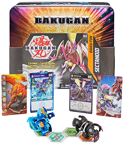 BAKUGAN Baku-Tin, hochwertige Metall-Aufbewahrungsbox mit exklusivem Darkus Sectanoid und einem weiteren Überraschungs-Ball von BAKUGAN