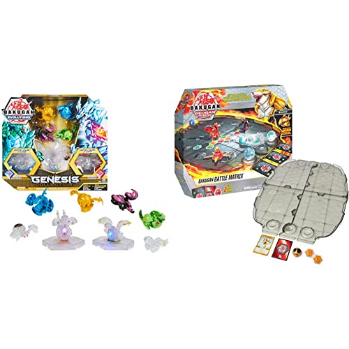 BAKUGAN 'Evolutions' Genesis Collection 8er Pack, inkl. 2 leuchtenden Bällen mit integrierten LEDs & 'Geogan Rising' Arena, Battle Matrix, zerlegbares Spielfeld mit exklusivem Aurelus Sharktar Bakugan von BAKUGAN