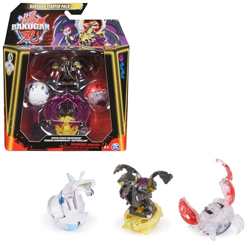 BAKUGAN Starter 3-Pack, Special Attack Dragonoid, Titanium Hammerhead, Butterclaw, individualisierbare Actionfigur, Sammelkarten, Kinderspielzeug für Jungen und Mädchen von BAKUGAN