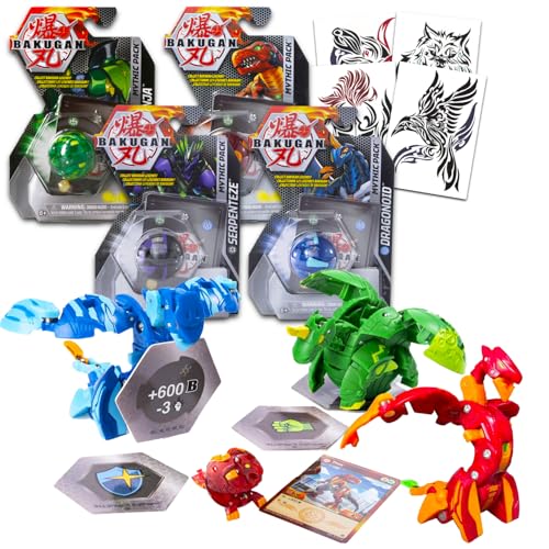 Bakugan Spielzeugpaket für Kampfarena – Bündel mit 4 Bakugan Battle-Brawlers Actionfiguren, Bällen plus temporären Tattoos | Bakugan Spielzeug für Jungen 6-8 von BAKUGAN