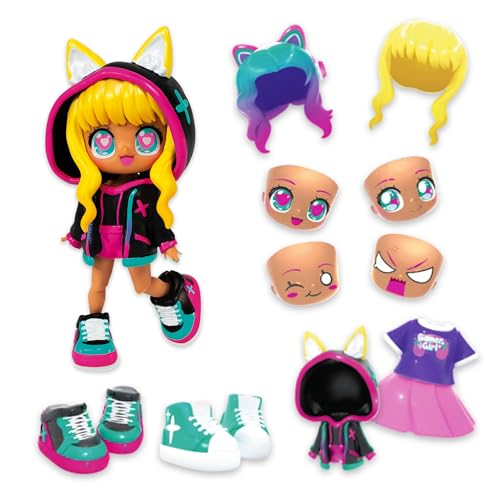 BANDAI - Animakii Cyberpunk und Gamerin - Set Personalisierbare Puppen - 1 Puppe, 4 Gesichter, 2 Frisuren, 2 Outfits, 2 Paar Schuhe - Kreatives Spielzeug ab 5 Jahren - HEA26350 BANDAI - Animakii Cyberpunk und Gamerin - Set Personalisierbare Puppen - 1 Puppe, 4 Gesichter, 2 Frisuren, 2 Outfits, 2 Paar Schuhe - Kreatives Spielzeug ab 5 Jahren - HEA26350 von BANDAI