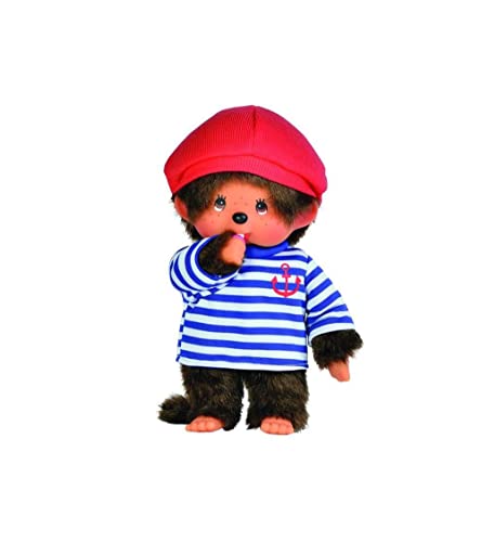 Bandai - Monchhichi - Kuscheltier Monchhichi Matrose - Ikonisches Affenkuscheltier der 80er Jahre, Superweiches Kuscheltier 20 cm für Kinder - Spielzeug für Kinder ab 2 Jahren - Matrosen-Junge - 20073 von BANDAI