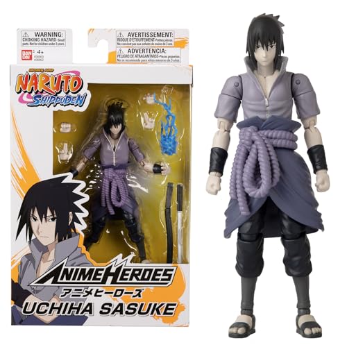 BANDAI - Anime Heroes - Naruto Shippuden - Anime Heroes Figur 17 cm - Sasuke Uchiwa - Offizielle Naruto Lizenz - Gelenkige Sasuke-Figur - Manga Actionfigur - Spielzeug für Kinder ab 4 Jahren - 36902 von BANDAI