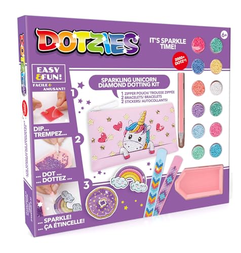 BANDAI Dotzies Glitzerndes Einhorn-Diamant-Punktier-Set, Erstellen Sie 3 Zubehörteile mit mehr als 2.000 Punkten, perfekte Diamantkunst für Kinder, Kunst und Handwerk, Geschenk für Mädchen von BANDAI