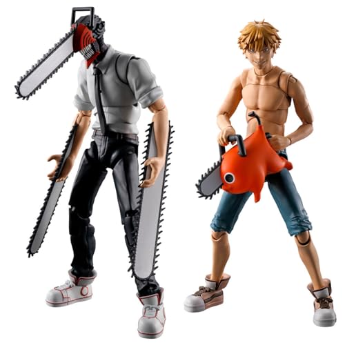 BANDAI Chainsaw Man SMP Doppelpack Kettensäge Man & Denji Modellbausatz-Set, 15 cm Kettensäge, Mand und Denji SMP Kit Macht Pose, sehr beweglich mit austauschbaren Teilen und Zubehör von BANDAI