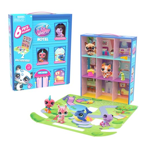 BANDAI - Littlest Pet Shop - Das Pet Shop Hotel - Spielset mit 6 PetShop-Tieren, darunter 2 Exklusive - Sammelbare Mini-Tierfiguren - Zubehör - Spielzeug für Kinder ab 4 Jahren - BF00595 von BANDAI