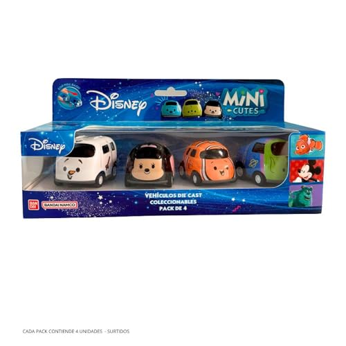 BANDAI Mini Cutes Cars AR79361 Set mit 4 Reibungsfahrzeugen, 6 cm, Disney-Spielzeug: Minnie, Olaf, Nemo, Alien, Spielzeugfahrzeuge, Mehrfarbig von BANDAI