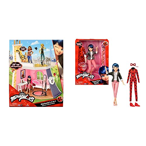 BANDAI Miraculous - Marinettes Zimmer - Spielwelt kompatibel mit 26 cm Puppen Miraculous Ladybug – Ankleidepuppe 26 cm mit Zwei Outfits – Ladybug – P50355 von BANDAI