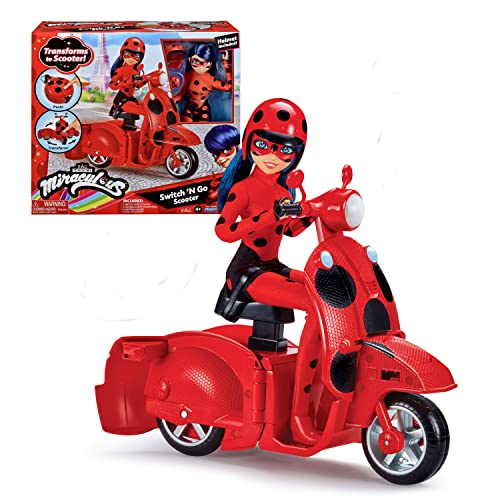 Bandai - Miraculous - Scooter Miraculous Switch'n Go + Puppe enthalten Ladybug Lucky Charm 26 cm - Pack Roller Miraculous und Puppe Ladybug mit Helm - Jo-Jo - Spielzeug für Kinder ab 4 Jahren - P50668 von BANDAI