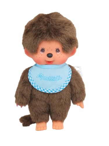 BANDAI - Monchhichi - Monchhichi-Plüsch mit himmelblauem Lätzchen - Ikonisches Affen-Plüschtier der 80er Jahre - Monchhichi Weiches Kuscheltier 20 cm für Kinder - Spielzeug ab 2 Jahren - SE255092 von BANDAI