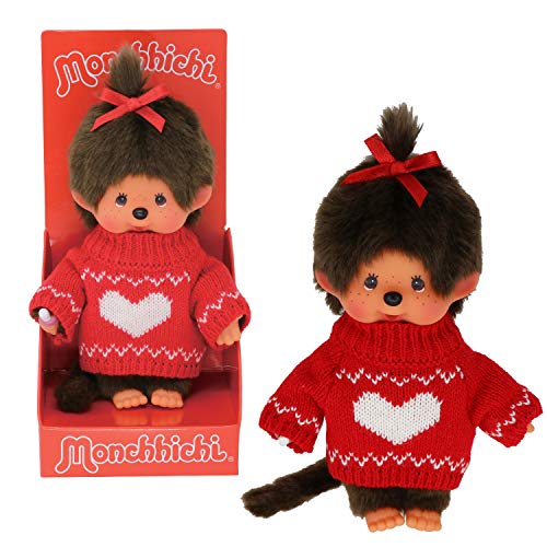 BANDAI - Monchhichi - Plüschtier Monchhichi Mädchen roter Pullover - Ikonisches Affenkuscheltier der 80er Jahre, Superweiches Kuscheltier 20 cm für Kinder - Spielzeug für Kinder ab 2 Jahren - SE25275 von BANDAI